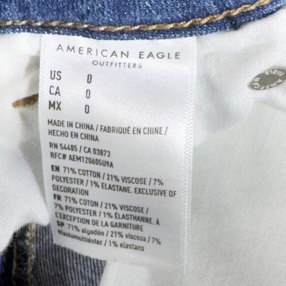AMERICAN EAGLE Women's Distressed Cotton Denim Shorts Blue Stretch Size 0 - Picture 9 of 10